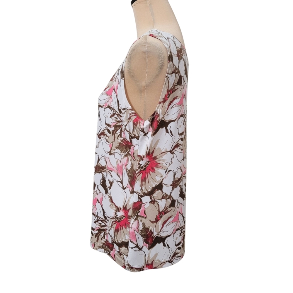 Easywear by Chico's Size 1 (M/8) White Brown and Pink Floral Sleeveless Top - Picture 2 of 10